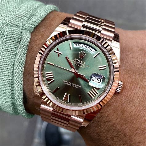 rose gold day date green dial